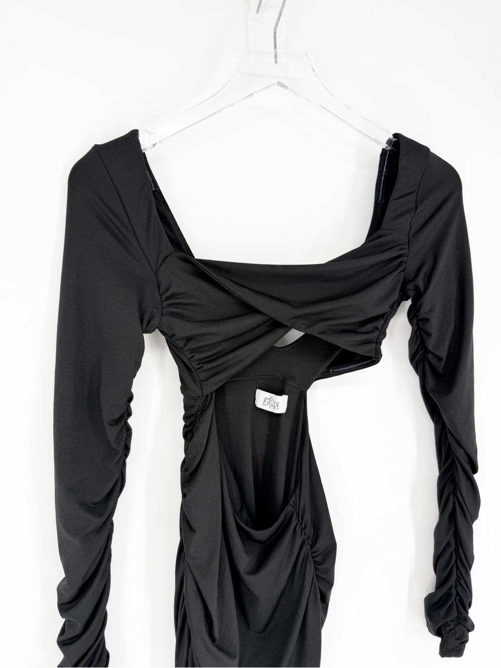 Oh Polly Long Sleeve Ruched Cut Out Mini Dress Women's US 2 Black Bodycon - Picture 4 of 6